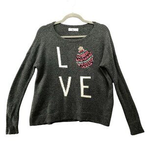 Abercrombie & Fitch Holiday Sweater Womens XS/S Gray Crewneck Love Sequin Wool